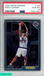 1998 Topps Chrome Vince Carter #199 Rookie RC Raptors Hof PSA 10 GEM MT - Bild 1 von 3