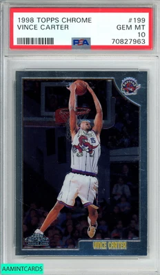 1998 TOPPS CHROME VINCE CARTER #199 ROOKIE RC RAPTORS HOF PSA 10 GEM MT - Image 1 of 3