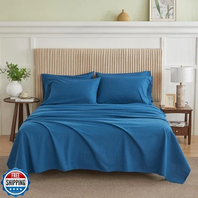 Juego de sábanas de lino belga SimpleandOpulence color liso - 6 piezas (1 hoja plana Foto 1 de 4