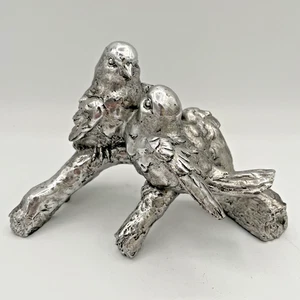 Estatuilla de resina Song Birds on Branch de aspecto metálico plateado - Imagen 1 de 8