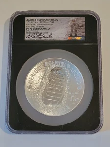 🌟Apollo 11 2019 5 oz. Silver $1 NGC PF70 UCAM FDOI Charlie Duke SIGNED -EAIX - Picture 1 of 10