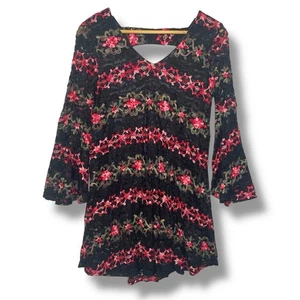 Lapis Black Lace Floral Embroidered Bell Sleeve Mini Dress Women’s Medium - Picture 1 of 5