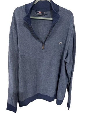 Vineyard Vines Pullover Mens 2XB Blue Cotton/Wool/Poly Blend 1/4 Zip - Image 1 of 4
