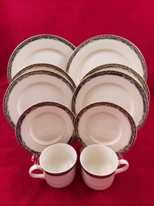 2 Place Settings Mikasa Clarendon L3110 Gold Dinner Salad Plate Bowl Cup Saucer - Picture 1 of 8
