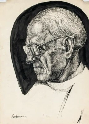 非常罕见,签名 Max Beckmann(归属),肖像,混合媒体 — 第 1/4 张图片