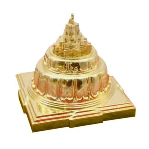 MahaMeru 3D Shree Yantra Pyramid Gold Plated 4 Inches Solid Energized - Picture 1 of 3