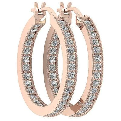 Inside Out Hoops Earring Natural Round Cut Diamond SI1 G 0.55Carat 14K Rose Gold - Image 1 of 4
