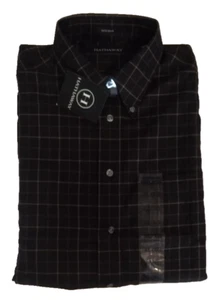 Camisa Hathaway Para Hombre Negra Manga Larga Abotonada con Líneas Tostadas y Grises Talla XL - Imagen 1 de 6