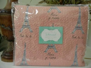 NIP WHIMSICAL HOTEL COLLECTION PINK PARIS EIFFEL TOWER 2 PC TWIN QUILT SHAM SET - Picture 1 of 5