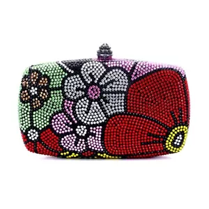 Women Flower Rhinestone Evening Handbag Glitter Crystal Shoulder Bag for Banquet - Picture 1 of 5