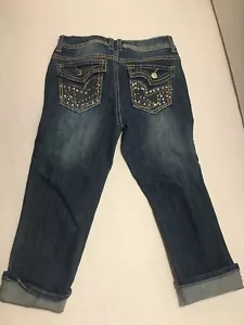 Denim azul sin límites detalle bordado para mujer talla 3 Capris - Imagen 1 de 7