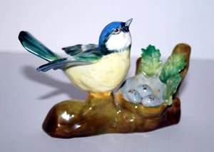 Vintage Crown Staffordshire J. T. Jones Blue Titmouse Bird Figurine Bone China - Picture 1 of 7