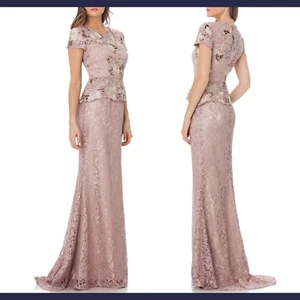 NWT $288 JS Collections [SZ 4 ] Peplin Embroidered Lace Gown Lavender Pink #G472 - Picture 1 of 12