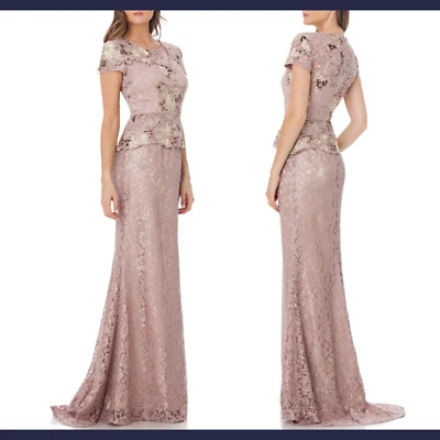 NWT $288 JS Collections [SZ 4 ] Peplin Embroidered Lace Gown Lavender Pink #G472 - Image 1 of 4