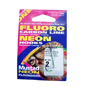 Pretied HOOK TO FLUORO Mustad Neon Baithold Hooks x5 Flatfish Fishing Rig Hooks - Picture 1 of 3