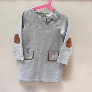 Hope & Henry Girls Gray Dress With Bow & Elbow Patches - Size 7 - Picture 1 of 5