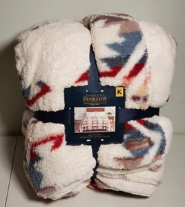 Pendleton Home Collection KING BED Sherpa Fleece Blanket White Sands Multi - Picture 1 of 4