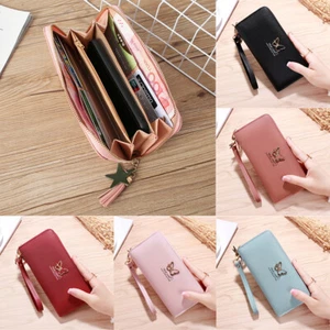 Women's Leather Zipper Wallet Clutch Bag Large Capacity ID Card Bag Phone Bag US - Picture 1 of 26