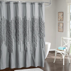 HIG 1 Piece Embroidered Pleated Fabric Shower Curtain, Royal Garden 72"x72"