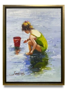 Hungryartist - Pintura al óleo original de niña sobre lienzo enmarcada 12x16 - Imagen 1 de 6