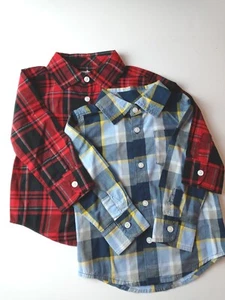 GARANIMALS Toddler Boy Lot Of 2  Long Sleeve Button Shirt 2T Red/Blue Plaid NEW! - Picture 1 of 6