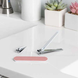 Nail Clippers & Salon Board Natural White Shimmer & Pink - Picture 1 of 1