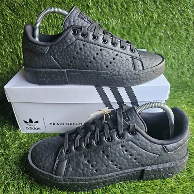 Adidas Stan Smith scarpe da ginnastica uomo taglia 7 UK nere Craig pelle verde nuove con scatola rare - Immagine 1 di 4