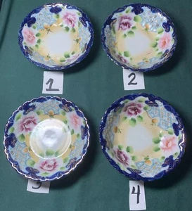 Antik Vintage 4er Set handbemalte Rosen Kobaltblau Schale Japan MIJ Nippon - Bild 1 von 13