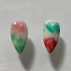 Boucles d'oreilles vintage style hawaïen naturel vert et rose forme de tulipe perles quartz