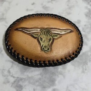 Leather Belt Buckle Texas Longhorn Design Steer Western Made In Mexico - Picture 1 of 3