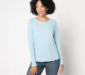 Me by Jennie Garth Palamino Pointelle Knit Crewneck Tee Blue L A658520 - Picture 1 of 9