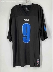 Reebok Mens Black Matthew Stafford 9 Detroit Lions Football NFL Jersey Sz Large - Picture 1 of 6