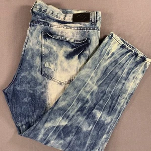 Isaac Narrow Jeans Mens 46 Blue Distressed Bleach Wash Relaxed Fit Denim Pants - Picture 1 of 19