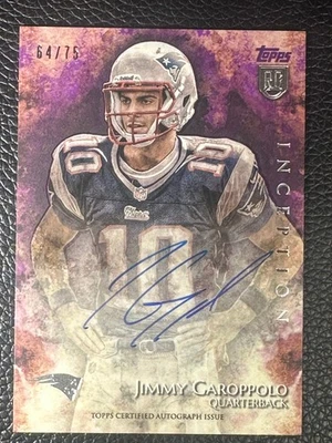 2014 Topps Inception Purple #18 Jimmy Garoppolo /75 Auto Autograph RC Rookie  - Image 1 of 2