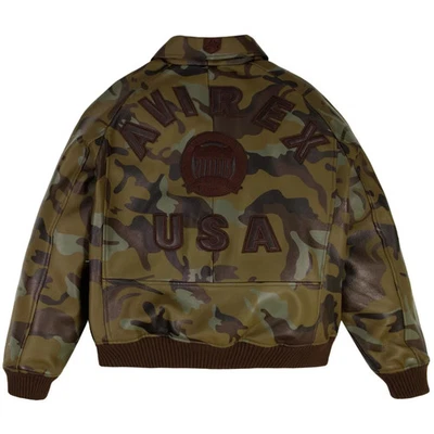 New Men's Avirex Camo Icon Print Genuine Leather Classic American Flight Jacket - Image 1 of 4