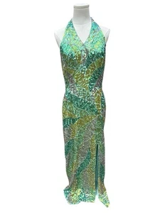 Abito da ballo/formale con paillettes Y2k top aperto schiena sirena fata glam - Foto 1 di 23