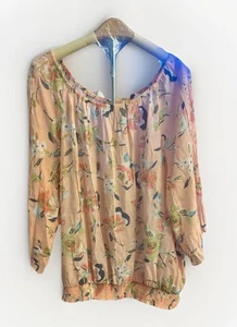 Hope & Harlow Women’s Peach Floral Top Gathered Neck Elastic Waist Size XL - Picture 1 of 6
