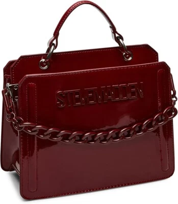 Steve Madden EvelynR Patent Faux Leather Burgandy Satchel Shouder Crossbody Bag - Image 1 of 4