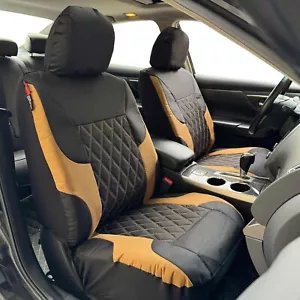 Waterproof Canvas Black & Sand Front Car Seat Covers For Toyota Hilux - Picture 1 of 7