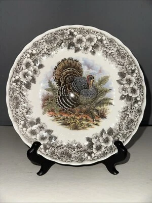 CHURCHILL MYOTT Myott Churchill Thanksgiving Turkey Salad Plate Colorful Bird & Flowers 8”