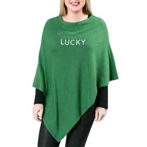 St Patricks Day Boardwalk Poncho Wrap Green with White Embroidered 'LUCKY' OSFM - Picture 1 of 1