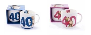 40TH MUG TEDDY BEAR GIFT BOXED  PRESENT PINK / BLUE FOR MALE AND FEMALES - Picture 1 of 3