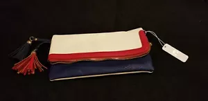 Fold Over Clutch/Handbag Purse. Red Ivory & Blue Adjustable Strap, Patriotic - Picture 1 of 5