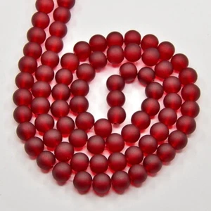 Frosted Glass Round Red Beads 8mm Jewellery Making - 1 Strand (Approx 99pcs) - Picture 1 of 5