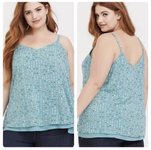 Torrid Sophie Double-Layer Teal Blue Arrow Print Swing Cami Sz 2 2X 18/20 - Picture 1 of 7