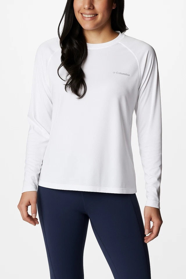 Columbia Women's Omni-Shade Crew Neck Long Sleeve Logo Tee White XL