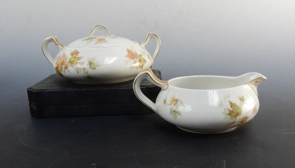 Azúcar de colección Haviland Limoges China "Hoja de otoño", crema, c.1930 Foto 1 de 4