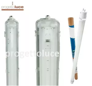 PLAFONIERA STAGNA COMPLETA DI NEON LED TUBO T8 60-120-150 CM 220V SOFFITTO IP65 - Foto 1 di 2