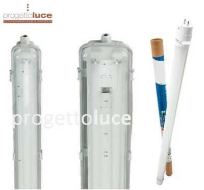PLAFONIERA STAGNA COMPLETA DI NEON LED TUBO T8  60-120-150 CM 220V SOFFITTO IP65 - Immagine 1 di 2
