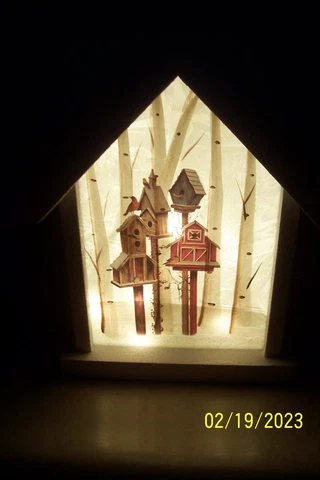 Stony Creek - Frosted Glass Wood Lighted Bird House with Four Bird Houses Great Cover